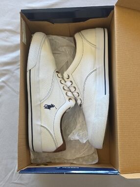 Polo by Ralph Lauren Cream Canvas Low-Top Sneakers with Navy Logo